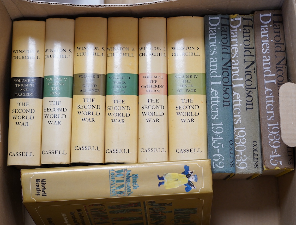 Churchill, W.S. - The Second World War. 1st edition, 6 vols. folded and other maps, publisher's cloth and d/wrappers. 1948-54; Nicholson, Harold - Diaries and Letters ... 1st editions (vol. 2 and 3), 4th impression (vol.